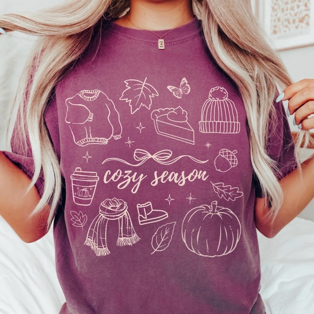 NEW Cozy Season Fall Collage Graphic Comfort Colors T-Shirt